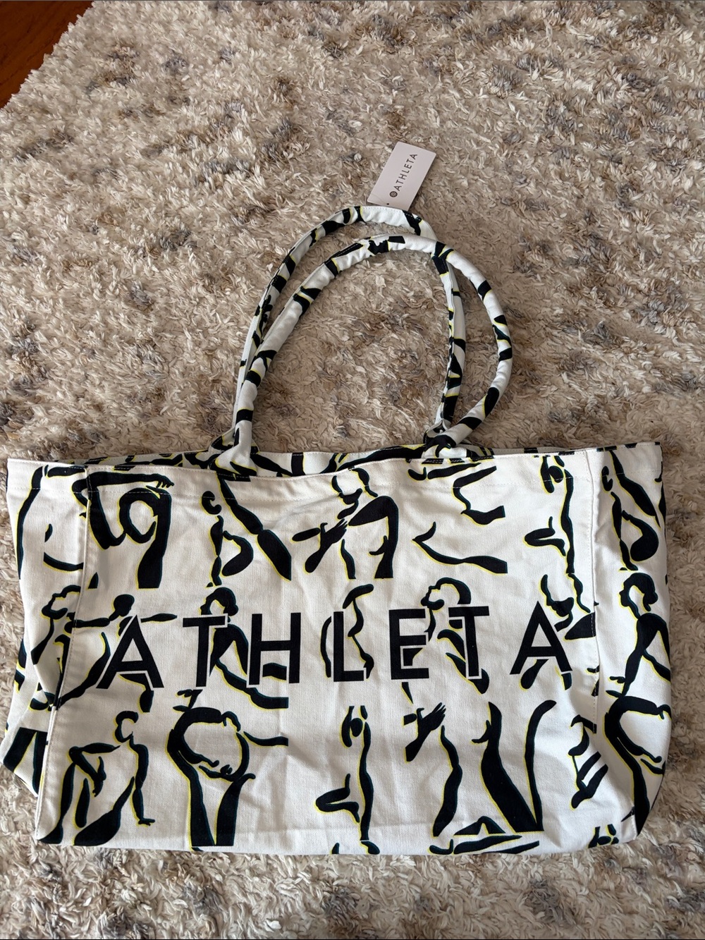 Athleta White Canvas Tote with Black and Yellow Abstract Design - Picture 2 of 9